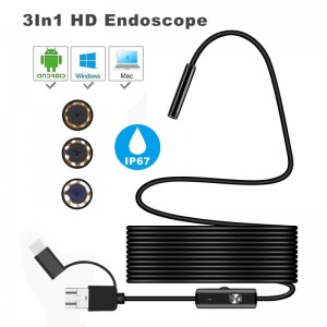3in1 Endoscope 8mm 7mm 5.5mm USB Android Camera Inspection OTG IP67 USB Endoscope Camera (default 2m)